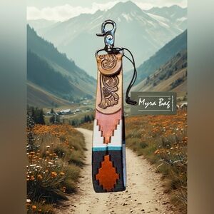 Myra Bag “My Desert Dawn” Western Rustic Leather Canvas Hand Tooled Key Fob